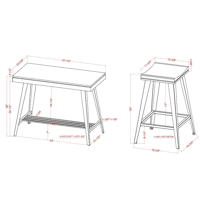 Kaylen Modern 3-Piece Steel Legs Counter Height Table Set by Furniture of America