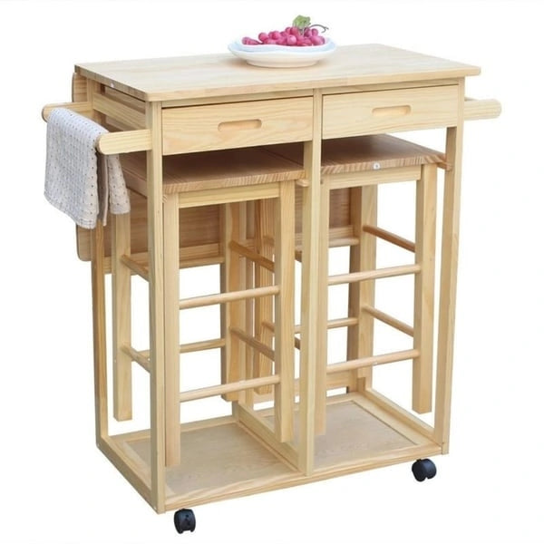 Carson Carrington Dalur 3-piece Foldable Rolling Wooden Kitchen Cart