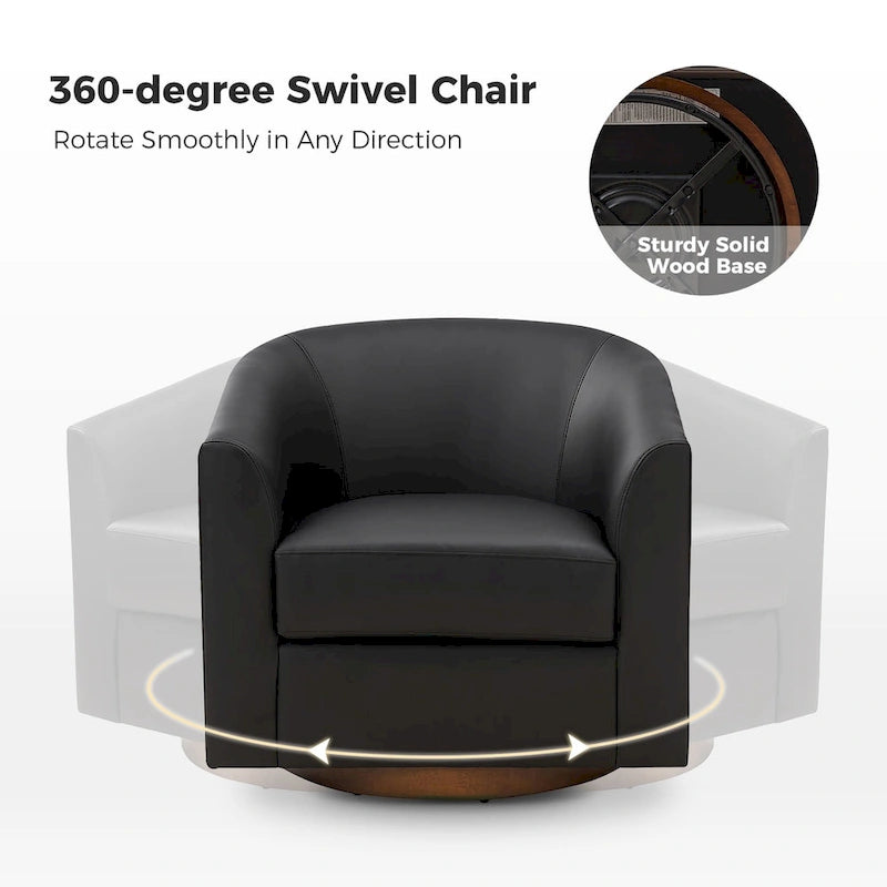 Haley Modern Swivel Barrel Faux Leather Chair with Solid Wood Base Set of 2 by HULALA HOME