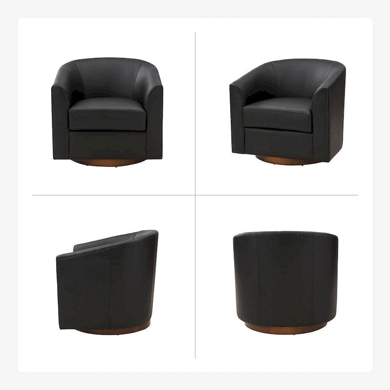 Haley Modern Swivel Barrel Faux Leather Chair with Solid Wood Base Set of 2 by HULALA HOME