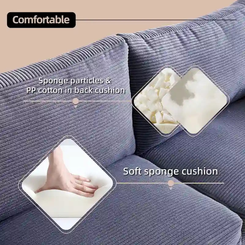 HOOOWOOO Mid-Century Modern Upholstered Sofa Couch with Rolled Pillows