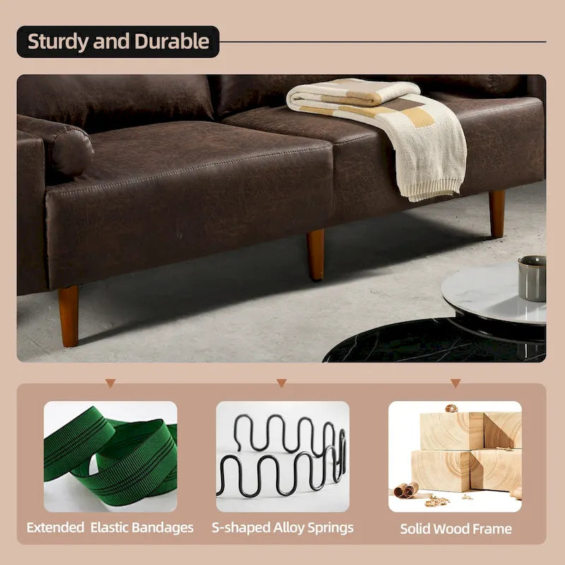 HOOOWOOO Mid-Century Modern Upholstered Sofa Couch with Rolled Pillows