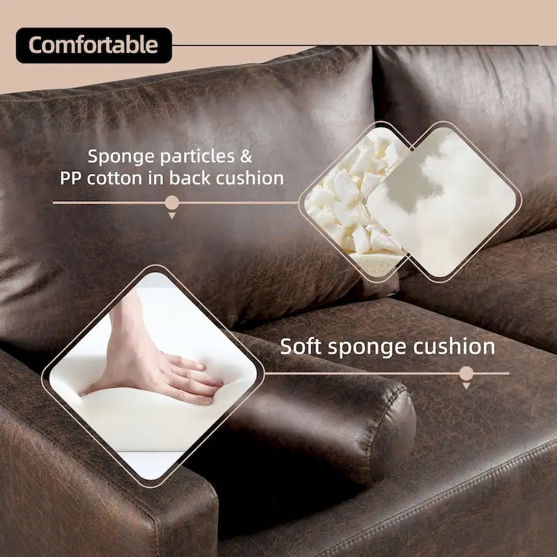 HOOOWOOO Mid-Century Modern Upholstered Sofa Couch with Rolled Pillows