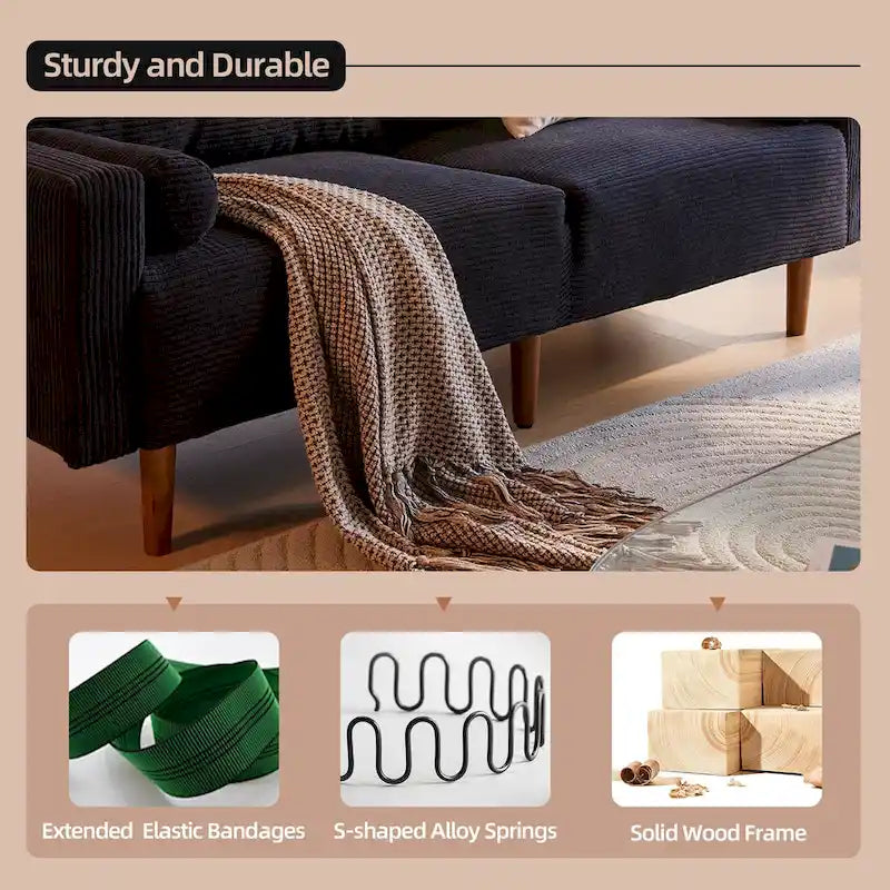 HOOOWOOO Mid-Century Modern Upholstered Sofa Couch with Rolled Pillows