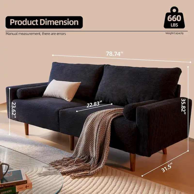 HOOOWOOO Mid-Century Modern Upholstered Sofa Couch with Rolled Pillows