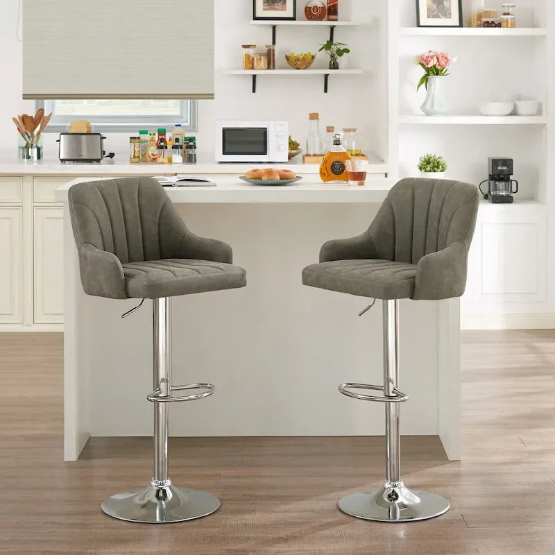 Adjustable Armless Swivel PU Leather Bar Stools Chrome Air Lift Counter Height Stools Set of 4