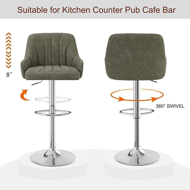 Adjustable Armless Swivel PU Leather Bar Stools Chrome Air Lift Counter Height Stools Set of 4