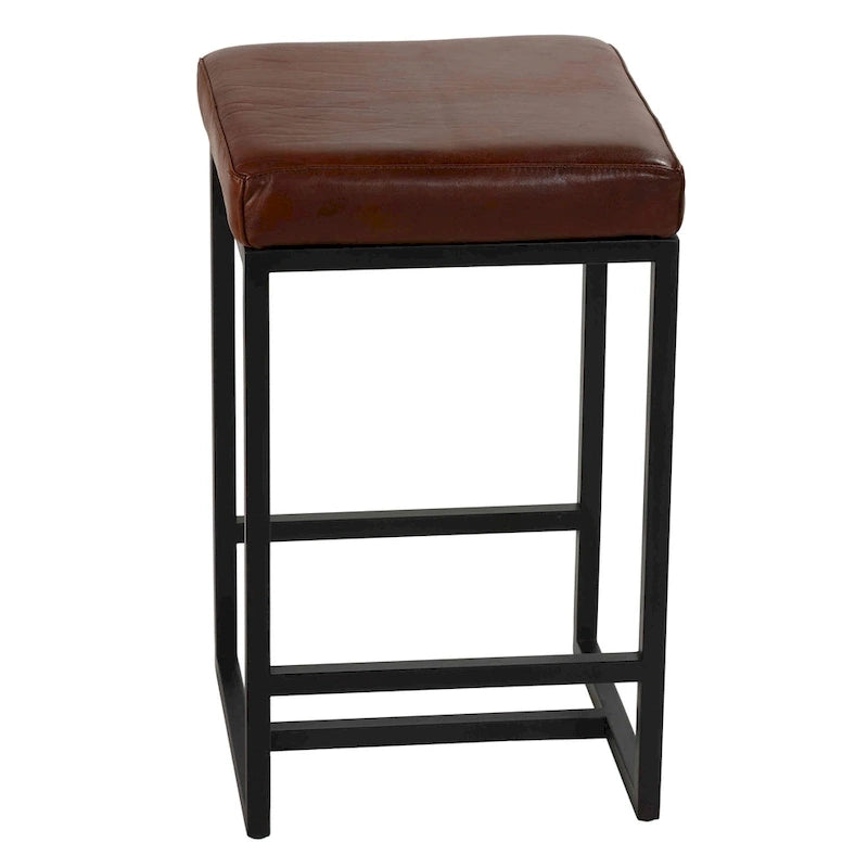 Bare Decor Cognac Backless Counter Stool in Genuine 100% Leather, Brown