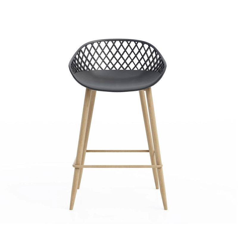 Kurv Mid-Century Modern Counter Stool with Steel Legs for Indoors or Outdoors - Set of 2