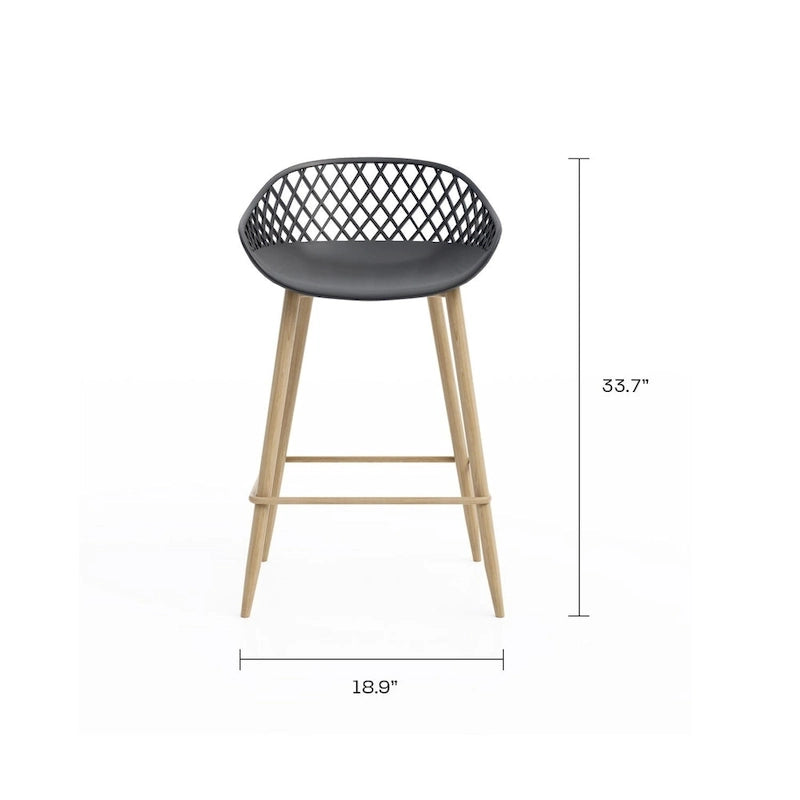 Kurv Mid-Century Modern Counter Stool with Steel Legs for Indoors or Outdoors - Set of 2