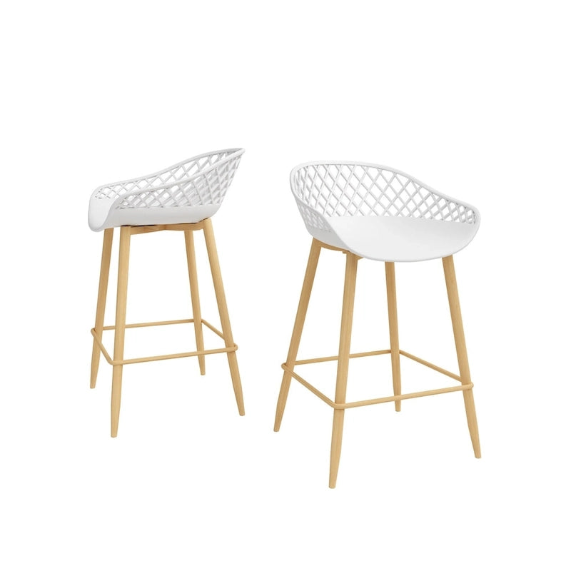 Kurv Mid-Century Modern Counter Stool with Steel Legs for Indoors or Outdoors - Set of 2