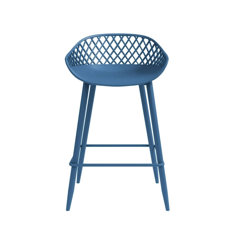 Kurv Mid-Century Modern Counter Stool with Steel Legs for Indoors or Outdoors - Set of 2