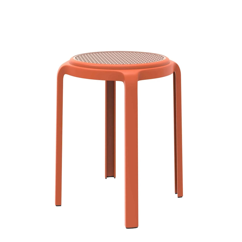 Round Plastic Dining Stool with Wicker Top Tresse Series by LeisureMod - 17.7 H x 13.4 W x 13.4 D