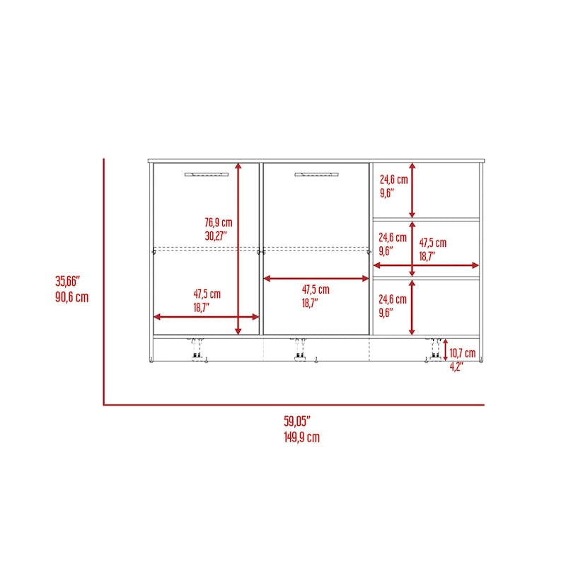 Ginger 59-inch Wide Kitchen Island with 3 Open Shelves and 2 Cabinets