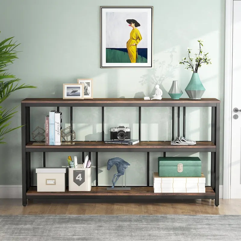 70.9 Narrow Long Console Table, 3 Tiers Sofa Table with Storage Shelves, Entryway Table