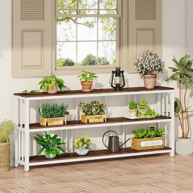 70.9 Narrow Long Console Table, 3 Tiers Sofa Table with Storage Shelves, Entryway Table