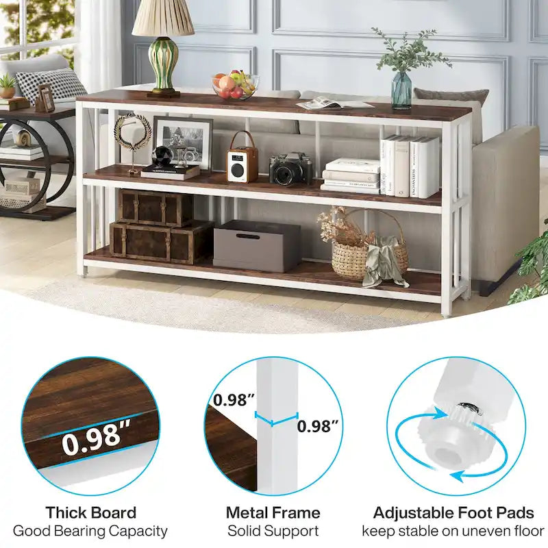 70.9 Narrow Long Console Table, 3 Tiers Sofa Table with Storage Shelves, Entryway Table