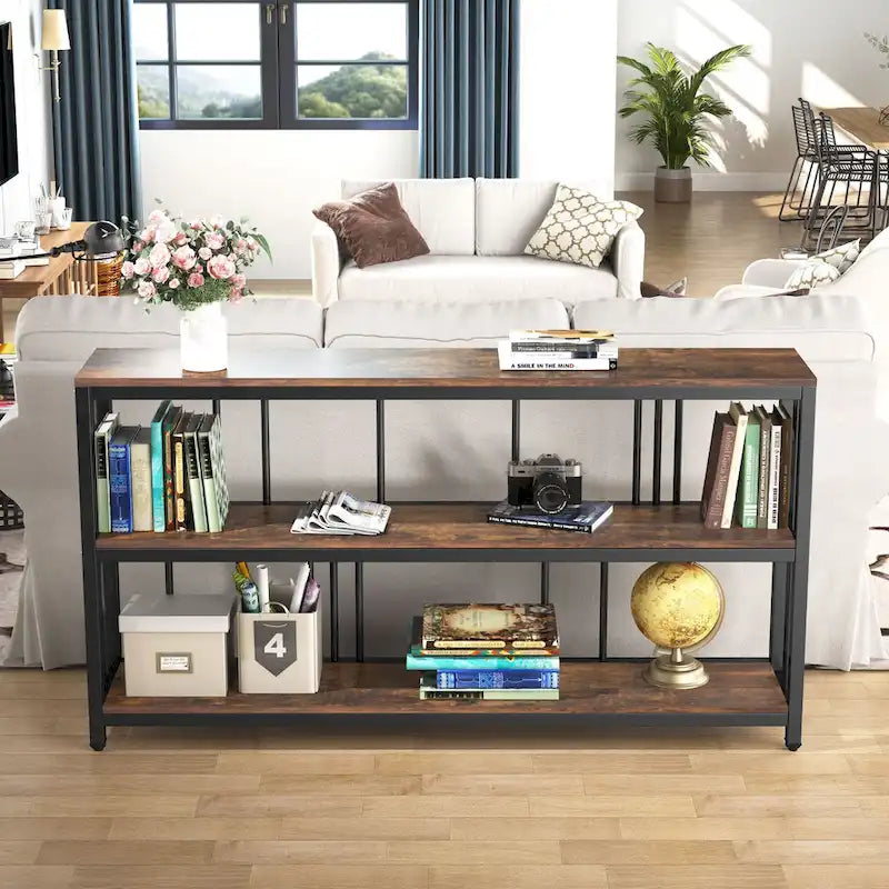 70.9 Narrow Long Console Table, 3 Tiers Sofa Table with Storage Shelves, Entryway Table
