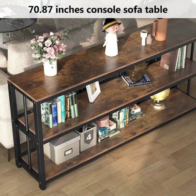 70.9 Narrow Long Console Table, 3 Tiers Sofa Table with Storage Shelves, Entryway Table
