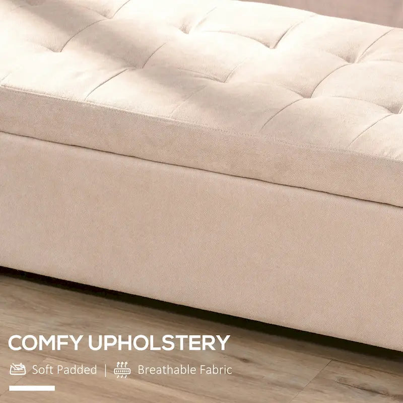 Storage Bench,End of Bed Bench, Linen Fabric Storage Chest with Lift Top, Tufted Ottoman with Storage for Living Room