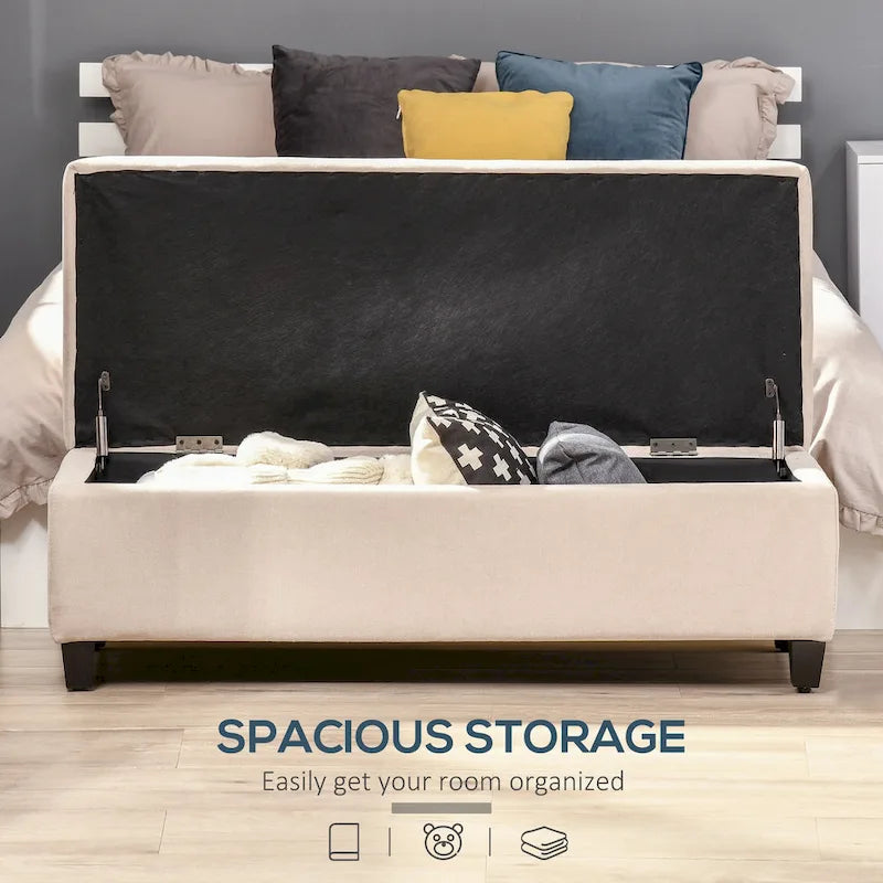 Storage Bench,End of Bed Bench, Linen Fabric Storage Chest with Lift Top, Tufted Ottoman with Storage for Living Room