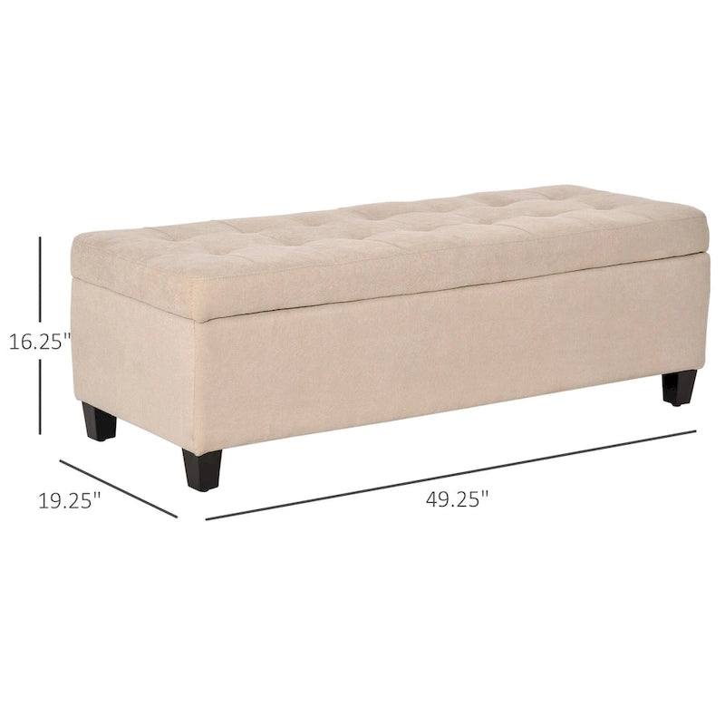 Storage Bench,End of Bed Bench, Linen Fabric Storage Chest with Lift Top, Tufted Ottoman with Storage for Living Room