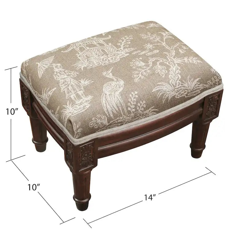 Taupe Chinoiserie Footstool with wood stained finish