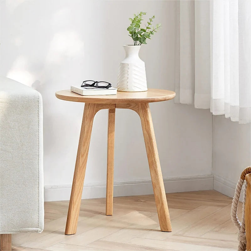 Round End Table Coffee Table 100% Natural Solid Oak Wood