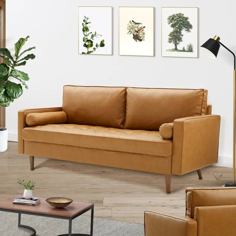 Turner Modern Tan Leather Upholstered Sofa