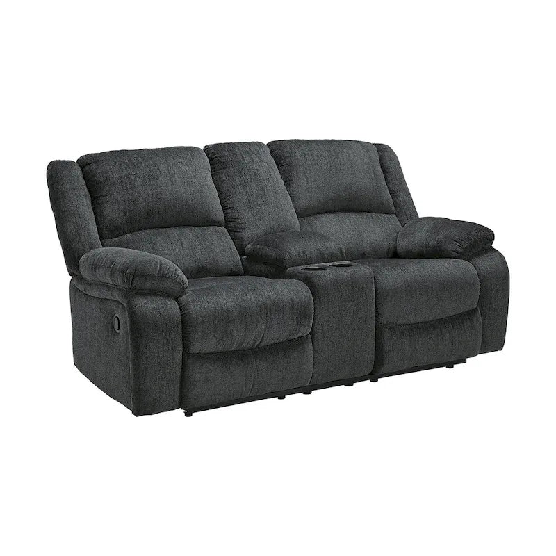 Draycoll Contemporary Double Reclining Loveseat w/Console, Slate - Medium