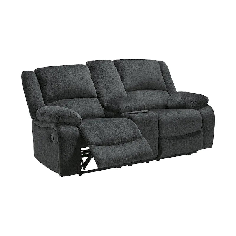 Draycoll Contemporary Double Reclining Loveseat w/Console, Slate - Medium