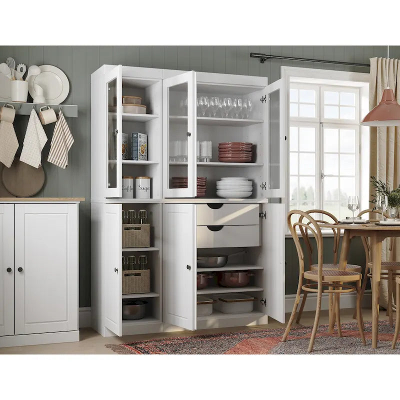 Palace Imports 100% Solid Wood China Pantry with Glass or Solid Wood Doors and 2-Drawers - 48.5 x 71.5
