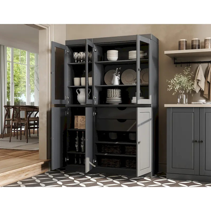 Palace Imports 100% Solid Wood China Pantry with Glass or Solid Wood Doors and 2-Drawers - 48.5 x 71.5