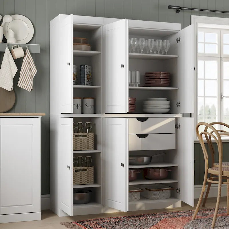 Palace Imports 100% Solid Wood China Pantry with Glass or Solid Wood Doors and 2-Drawers - 48.5 x 71.5