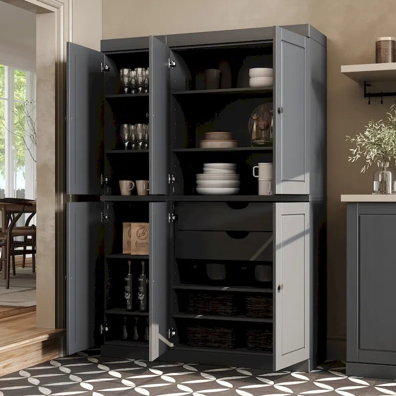 Palace Imports 100% Solid Wood China Pantry with Glass or Solid Wood Doors and 2-Drawers - 48.5 x 71.5