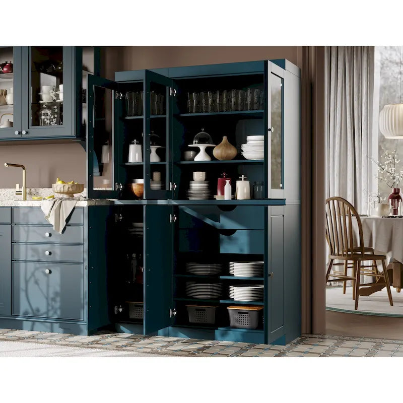 Palace Imports 100% Solid Wood China Pantry with Glass or Solid Wood Doors and 2-Drawers - 48.5 x 71.5