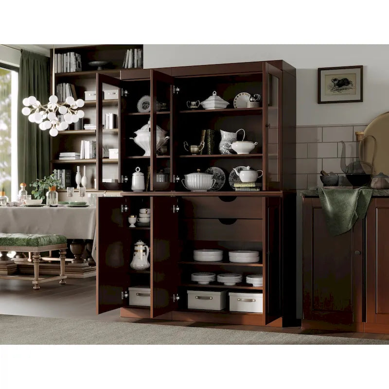Palace Imports 100% Solid Wood China Pantry with Glass or Solid Wood Doors and 2-Drawers - 48.5 x 71.5