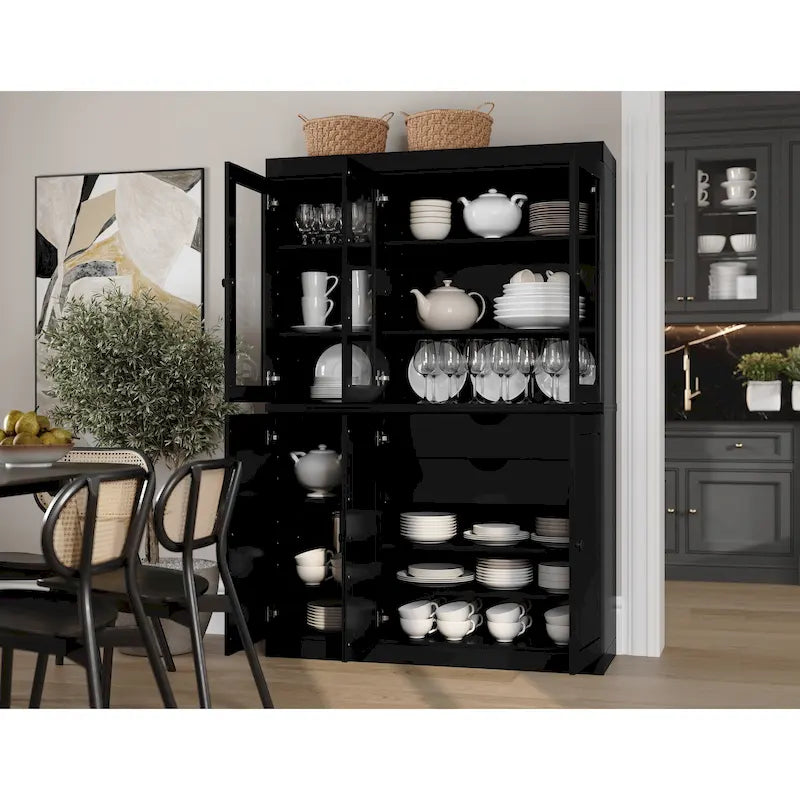Palace Imports 100% Solid Wood China Pantry with Glass or Solid Wood Doors and 2-Drawers - 48.5 x 71.5