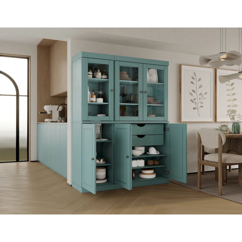 Palace Imports 100% Solid Wood China Pantry with Glass or Solid Wood Doors and 2-Drawers - 48.5 x 71.5