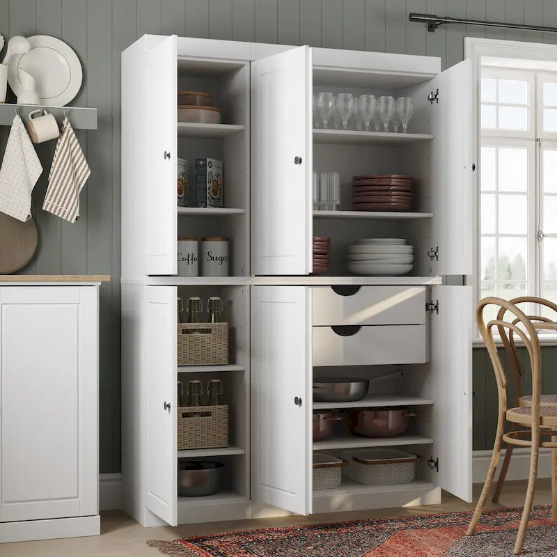Palace Imports 100% Solid Wood China Pantry with Glass or Solid Wood Doors and 2-Drawers - 48.5 x 71.5