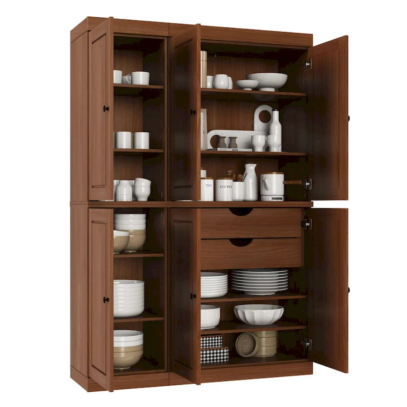 Palace Imports 100% Solid Wood China Pantry with Glass or Solid Wood Doors and 2-Drawers - 48.5 x 71.5