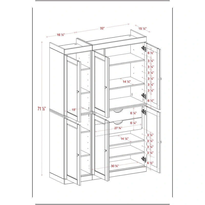Palace Imports 100% Solid Wood China Pantry with Glass or Solid Wood Doors and 2-Drawers - 48.5 x 71.5