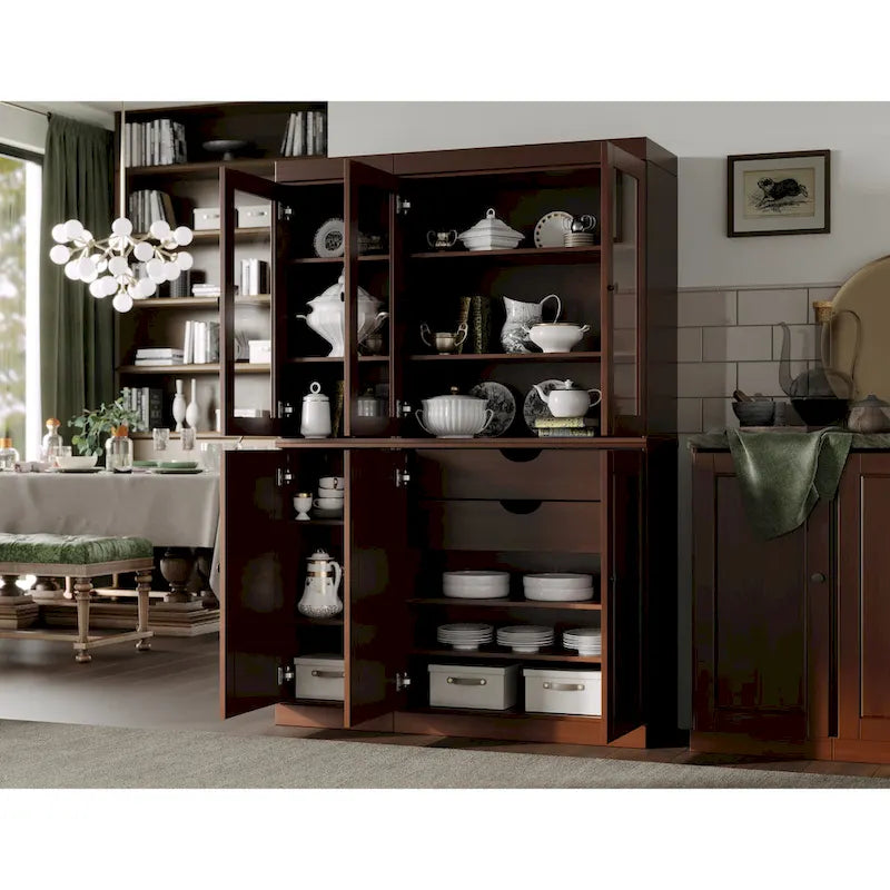 Palace Imports 100% Solid Wood China Pantry with Glass or Solid Wood Doors and 2-Drawers - 48.5 x 71.5