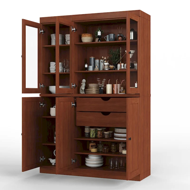 Palace Imports 100% Solid Wood China Pantry with Glass or Solid Wood Doors and 2-Drawers - 48.5 x 71.5