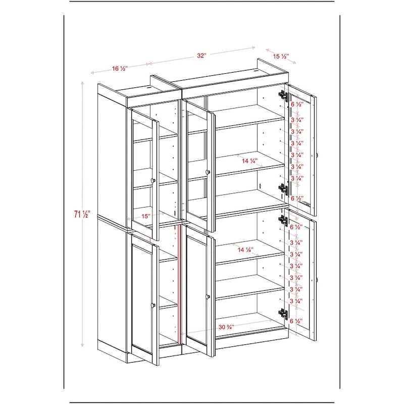 Palace Imports 100% Solid Wood China Pantry with Glass or Solid Wood Doors and 2-Drawers - 48.5 x 71.5