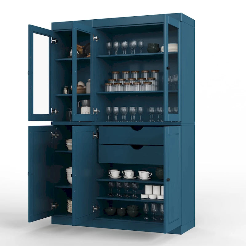 Palace Imports 100% Solid Wood China Pantry with Glass or Solid Wood Doors and 2-Drawers - 48.5 x 71.5