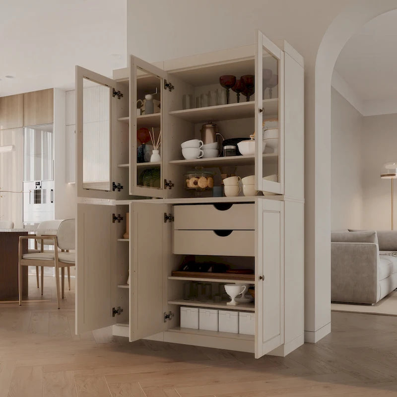 Palace Imports 100% Solid Wood China Pantry with Glass or Solid Wood Doors and 2-Drawers - 48.5 x 71.5