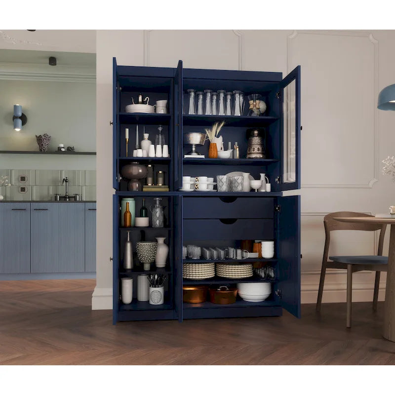 Palace Imports 100% Solid Wood China Pantry with Glass or Solid Wood Doors and 2-Drawers - 48.5 x 71.5