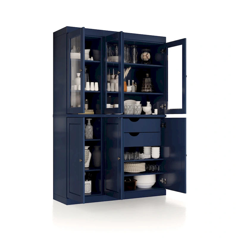 Palace Imports 100% Solid Wood China Pantry with Glass or Solid Wood Doors and 2-Drawers - 48.5 x 71.5