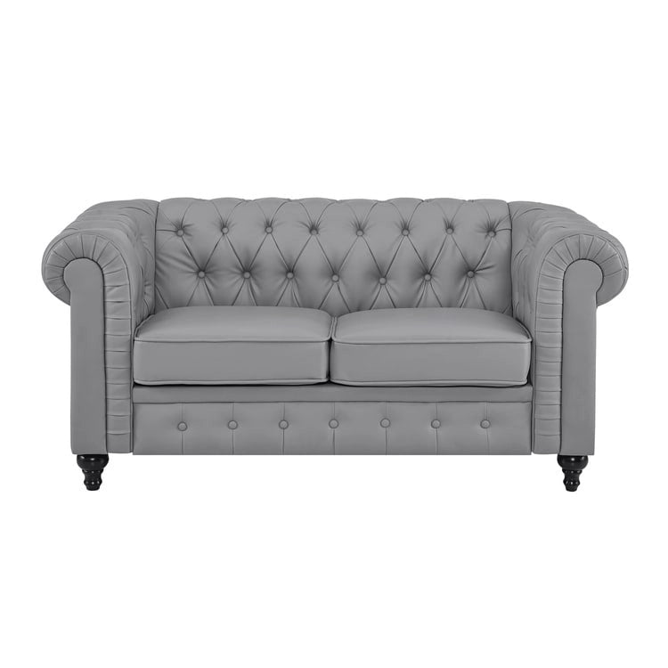 Chesterfield Elegance Collection: Loveseat and Accent Chair with Rolled Arms for Living Room, Office, Reception